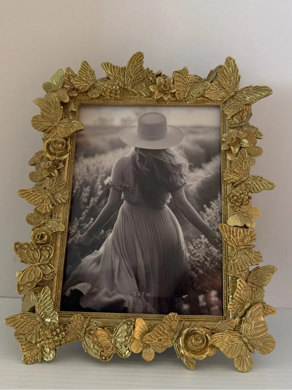 Bloom Gold Metallic Photo Frame Butterflies 5X7 Vertical Tabletop New